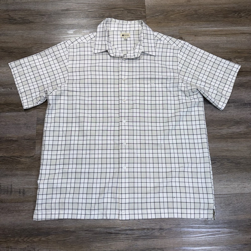 Haggar Black White Short-Sleeve Button-Down Shirt Mens XL Windowpane Pattern